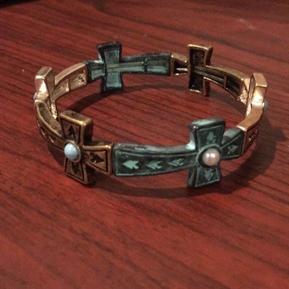 Versona Cross Bracelet - Silver & Turquoise - Picture 2 of 7